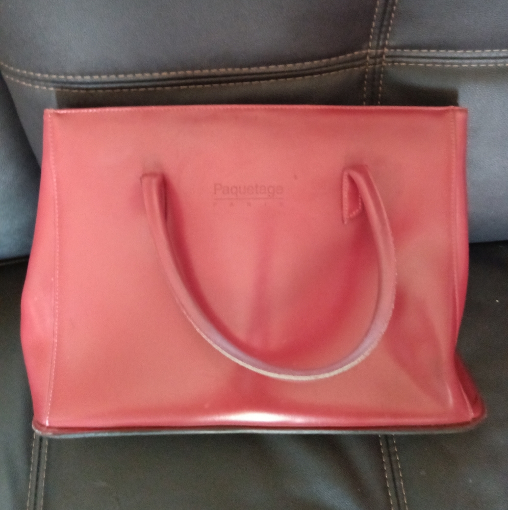 Paquetage Paris purse red leather tote handbag bag